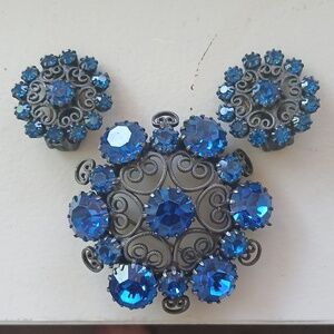 Weiss Set Rare Beautiful Austrian Blue Crystals Perfect Brooch Earrings